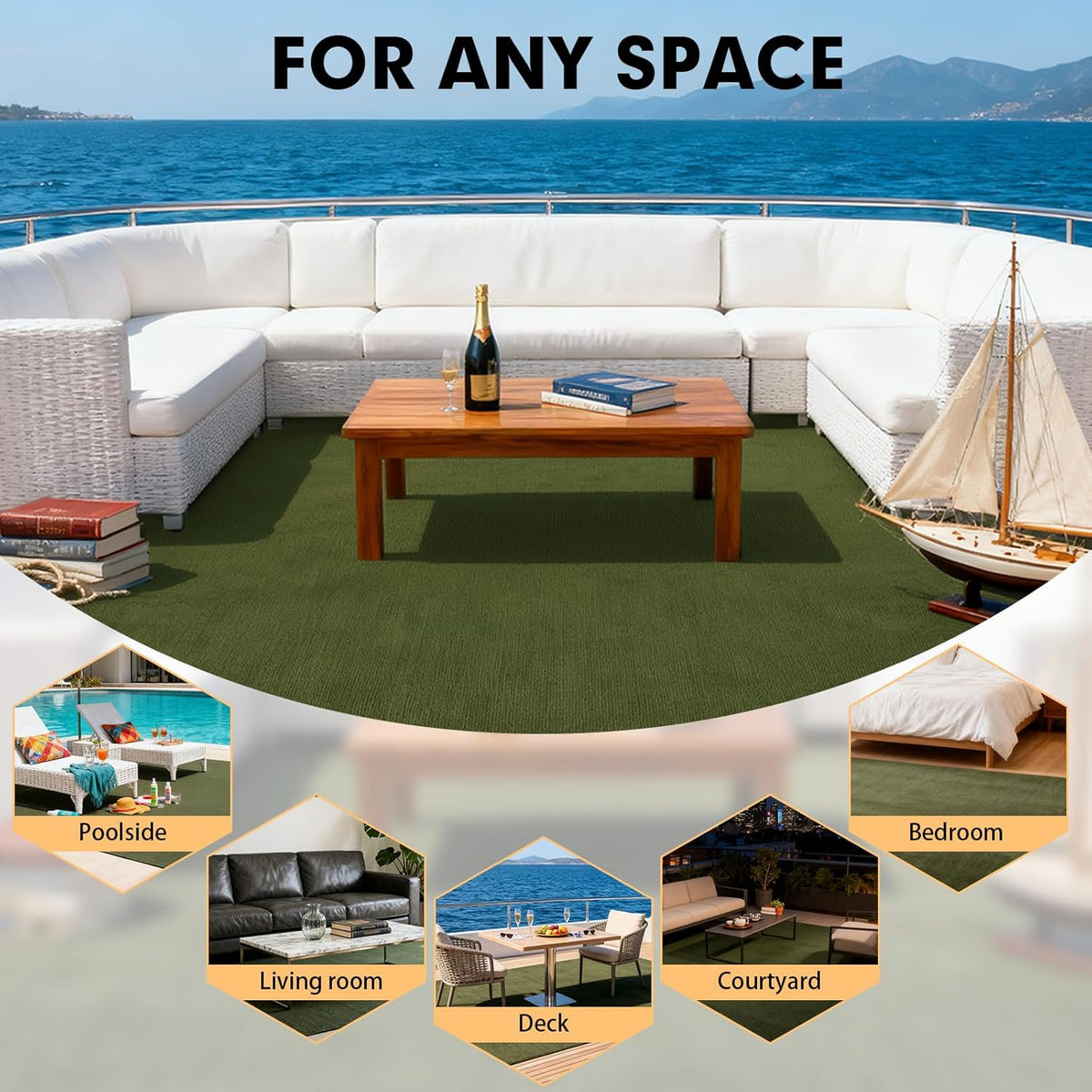 Grefinity Marine Carpet, 5 FT x 15 FT Olive Green Indoor Outdoor Carpet