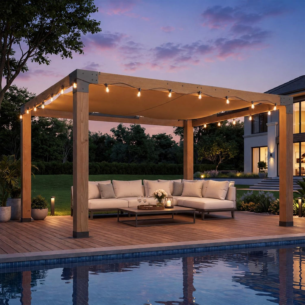 Aoxun 10x12 Cedar Wood Pergola, Outdoor Solid Wooden Pergola Kit
