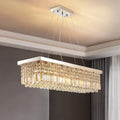 Siljoy 8 Lights Modern Crystal Chandeliers, Rectangular K9 Crystal Raindrop Chandelier, Rectangle Pendant Ceiling Light for Dining Room Kitchen Island, Adjustable Hanging Height, L40 x W10 x H10
