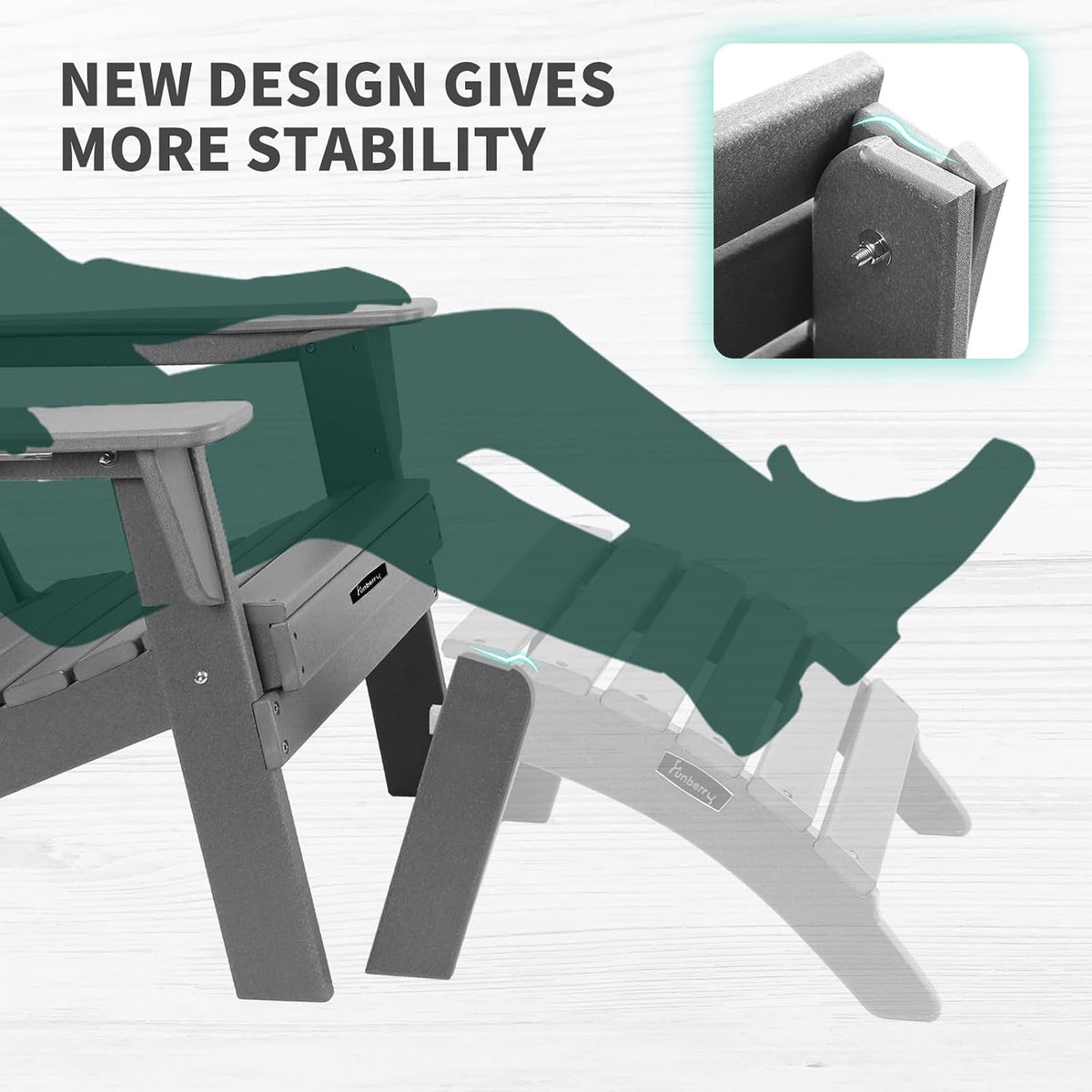 Folding Adirondack Ottoman Set of 2, Outdoor Foot Rest, Patio Footstool