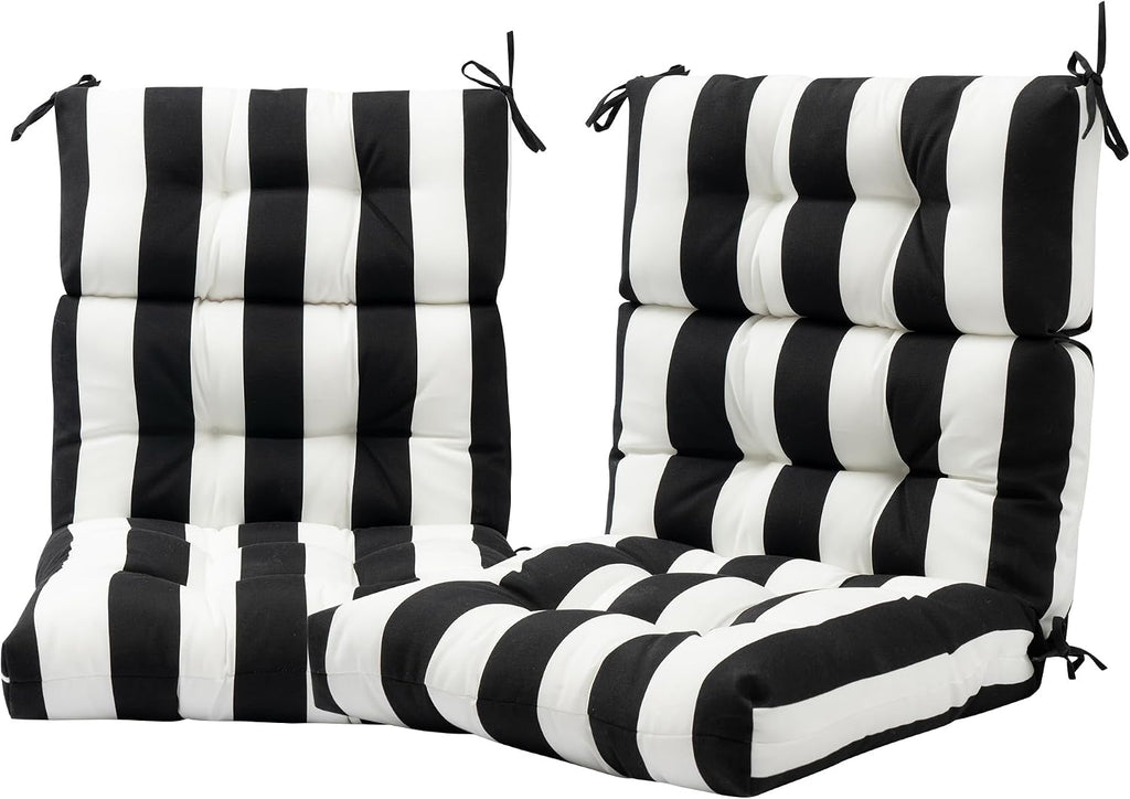FUNHOME Indoor/Outdoor High Back Chair Cushions Set of 2-Black White Stripe