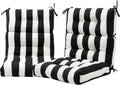 FUNHOME Indoor/Outdoor High Back Chair Cushions Set of 2-Black White Stripe