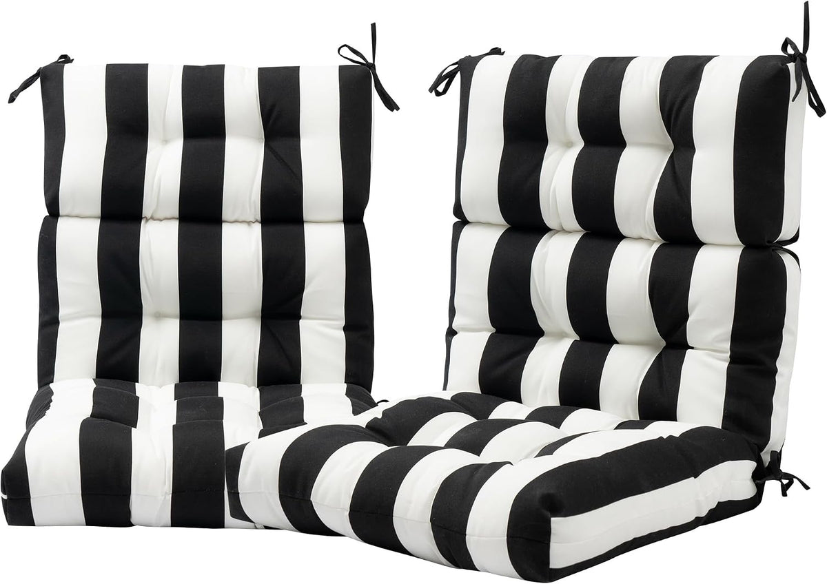 FUNHOME Indoor/Outdoor High Back Chair Cushions Set of 2-Black White Stripe