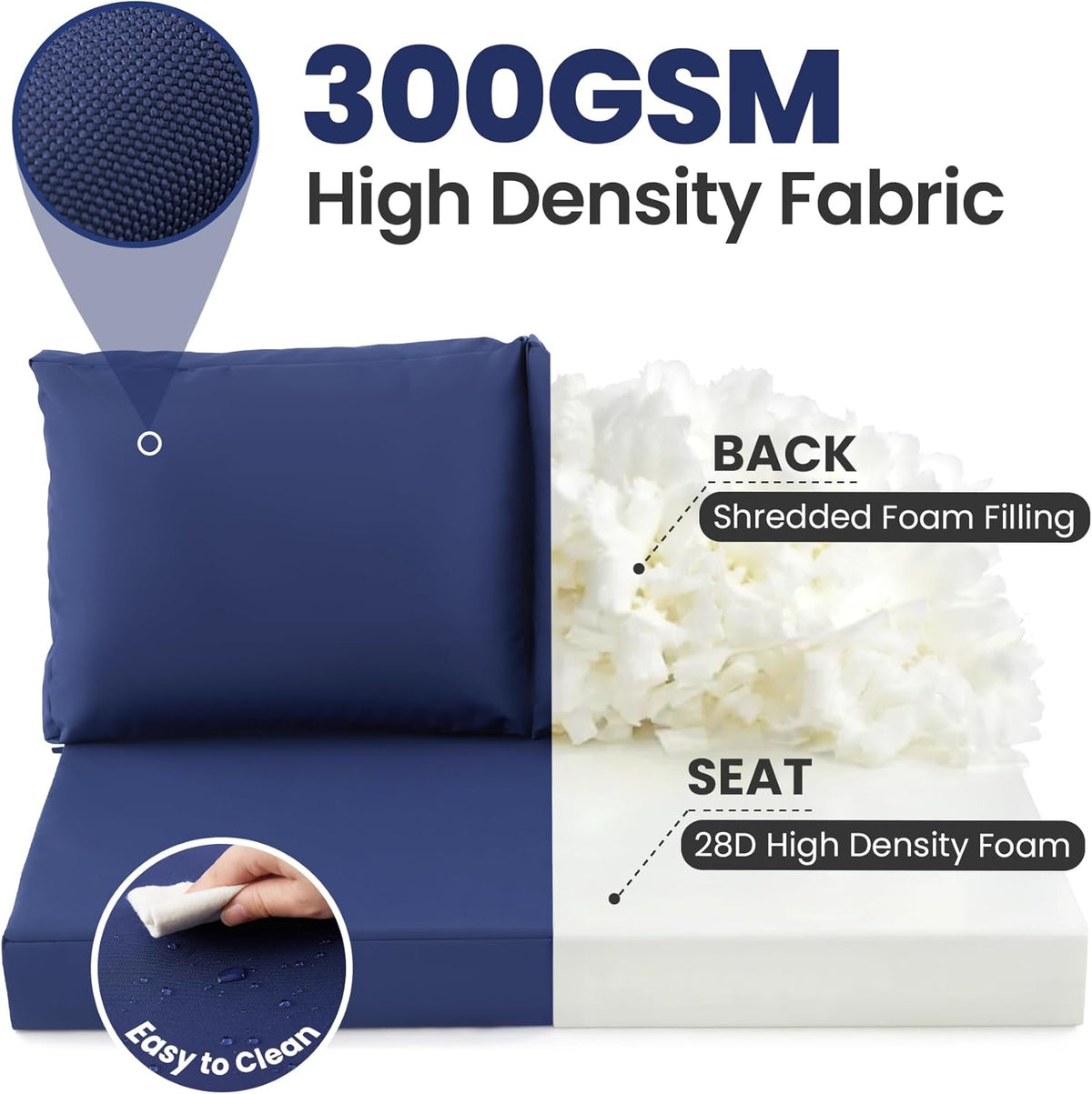 Outdoor Loveseat Cushion Set, 46" x 26" Loveseat Cushions for Outdoor Furniture, Waterproof & Fade-Resistant Patio Furniture Cushions, Deep Seat Cushion for Bench, Swing and Couch, Navy Blue