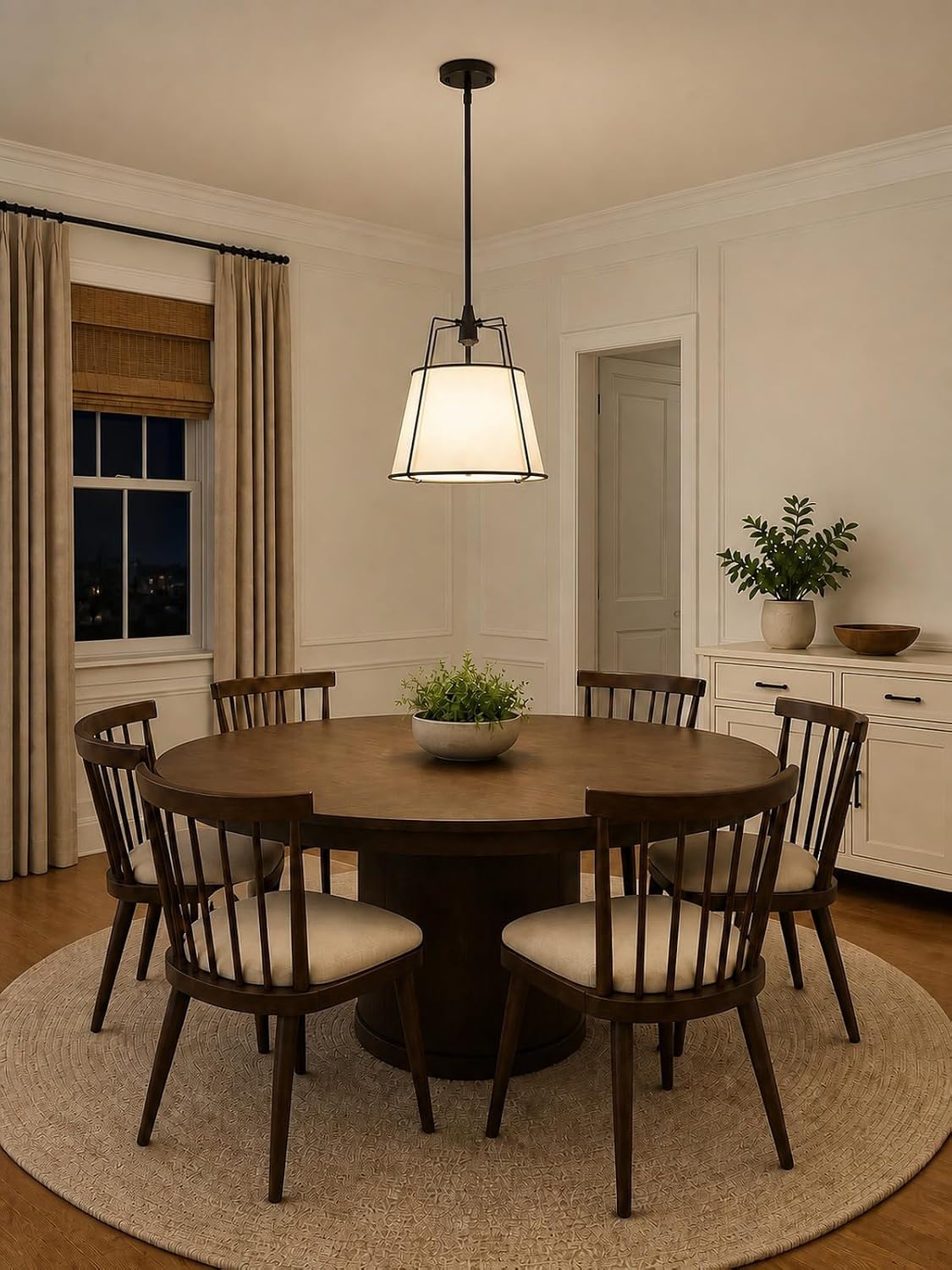 Black Pendant Lights Kitchen Island, 16.5" Linen Drum Chandelier