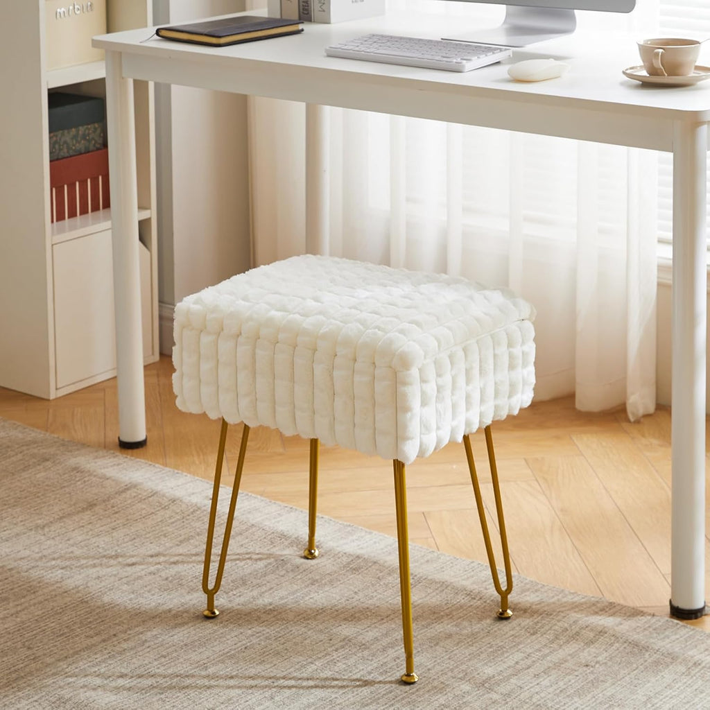 IBUYKE Rectangle Vanity Chair Ottoman, Footrest Stool, White WBD004W