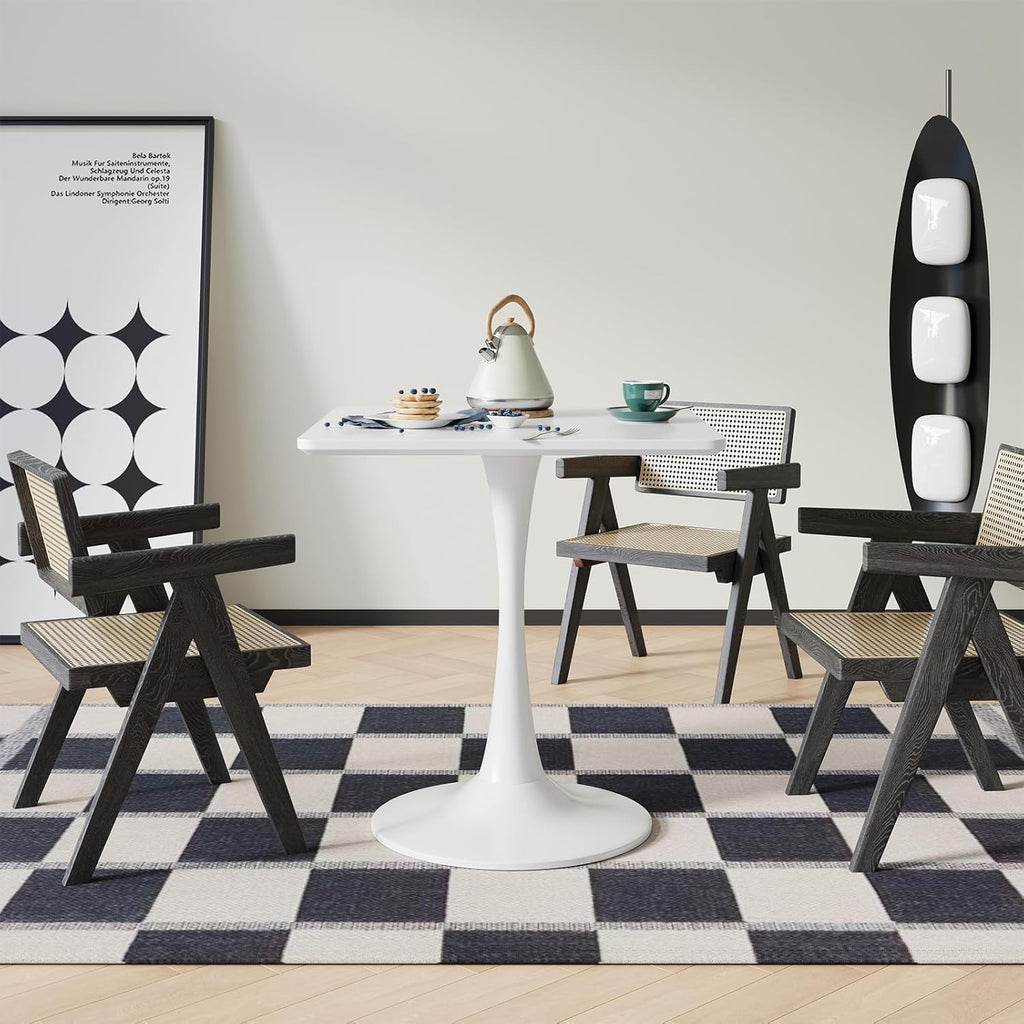 White Square Tulip Table for 2 Person, 24 Inch Small Kitchen Dining Table