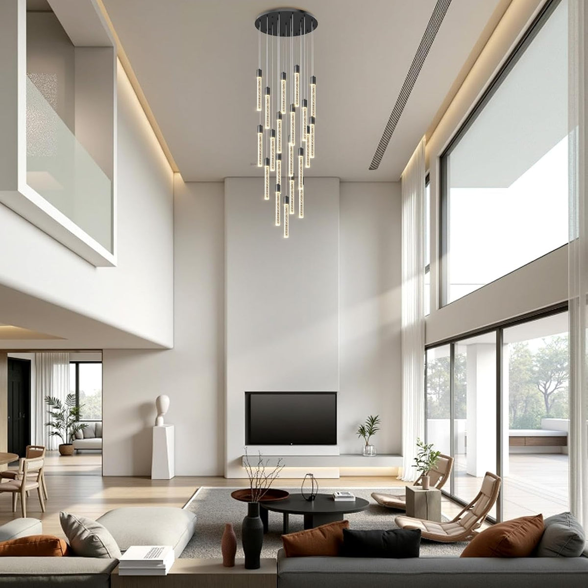 High Ceiling Crystal Staircase Chandelier: 20 Lights Black Foyer Lighting