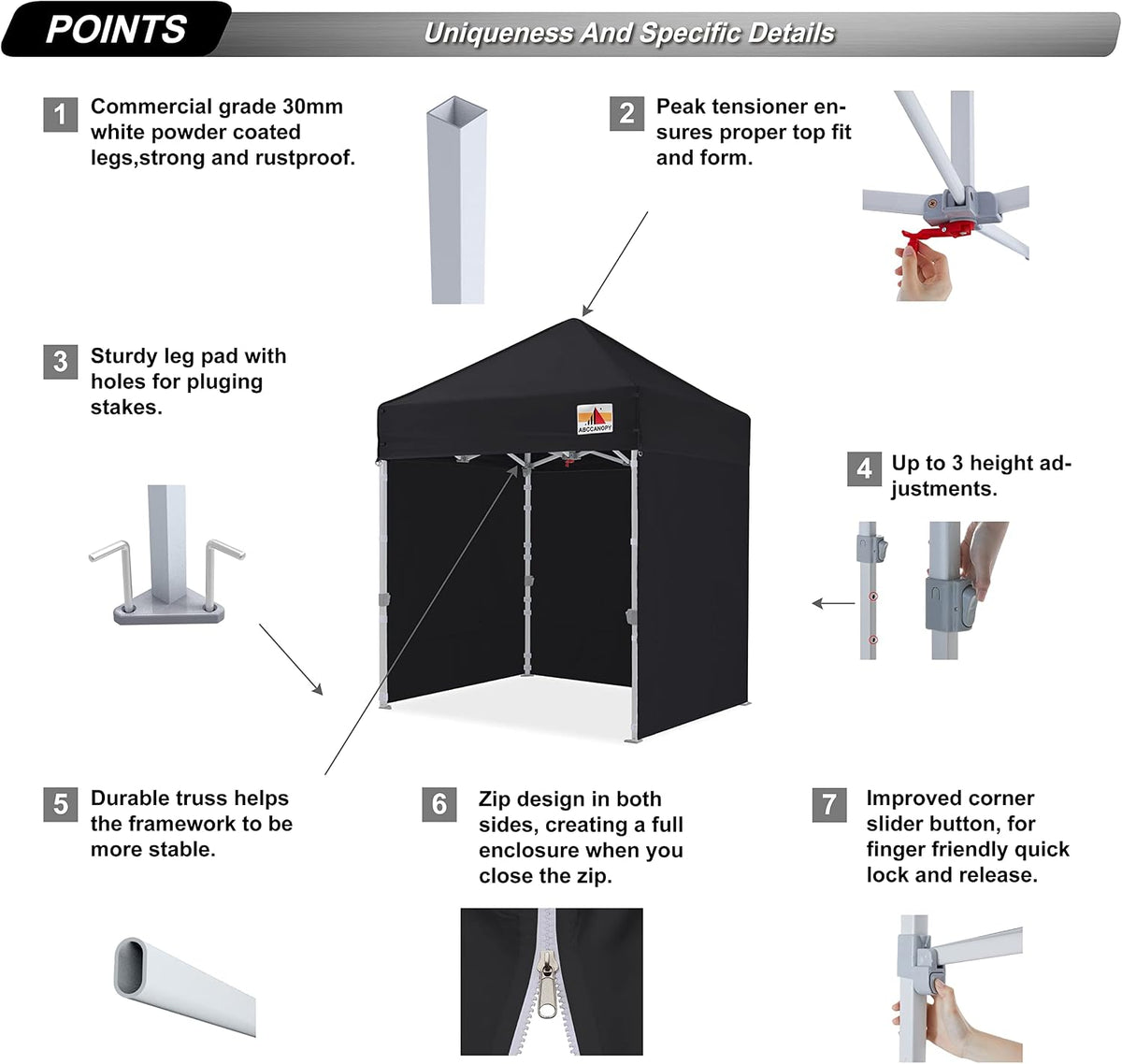 ABCCANOPY Commercial Pop Up Canopy Tent with Sidewalls 5X5,Black