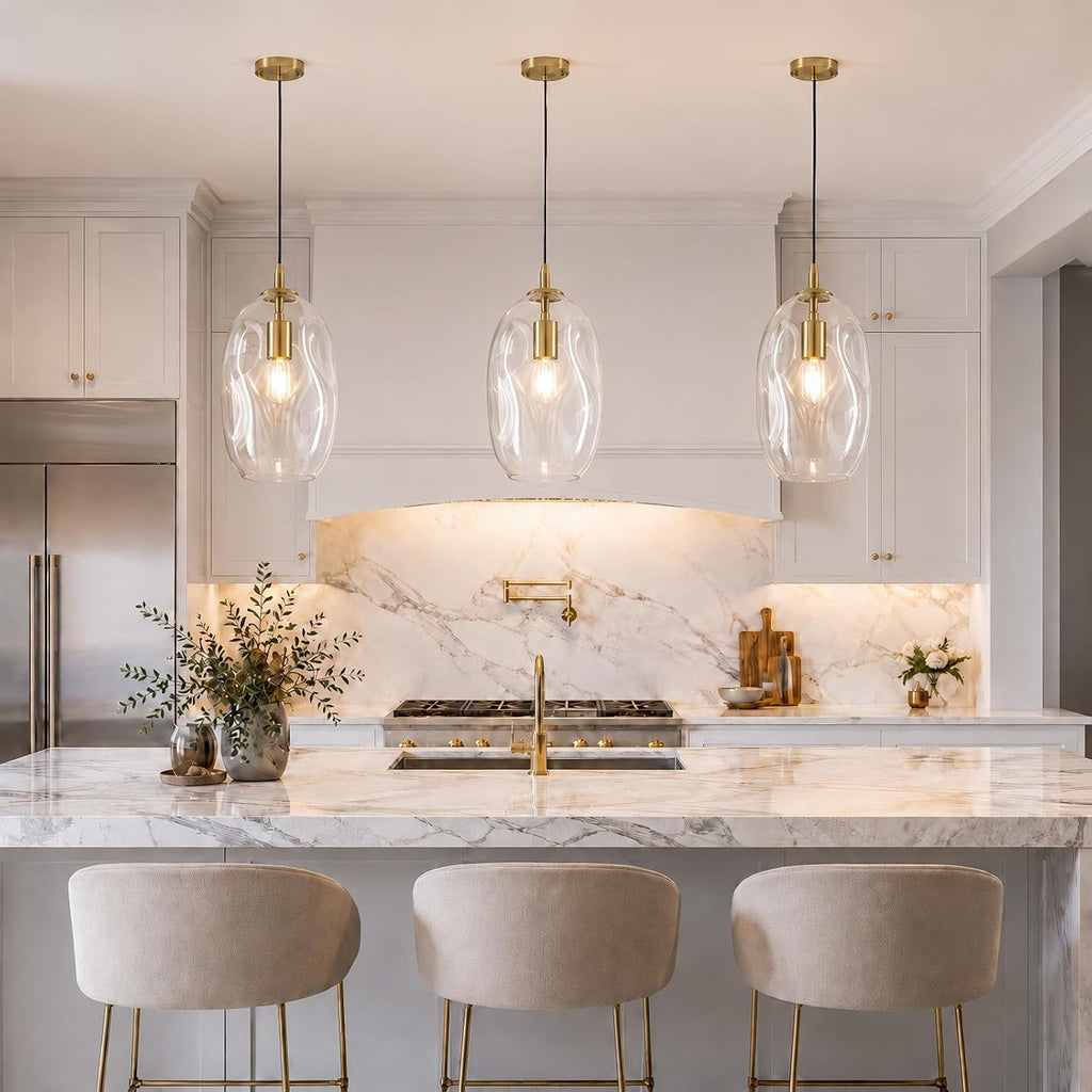 Glass Pendant Lights Kitchen Island Modern Gold Organic Clear Glass Light
