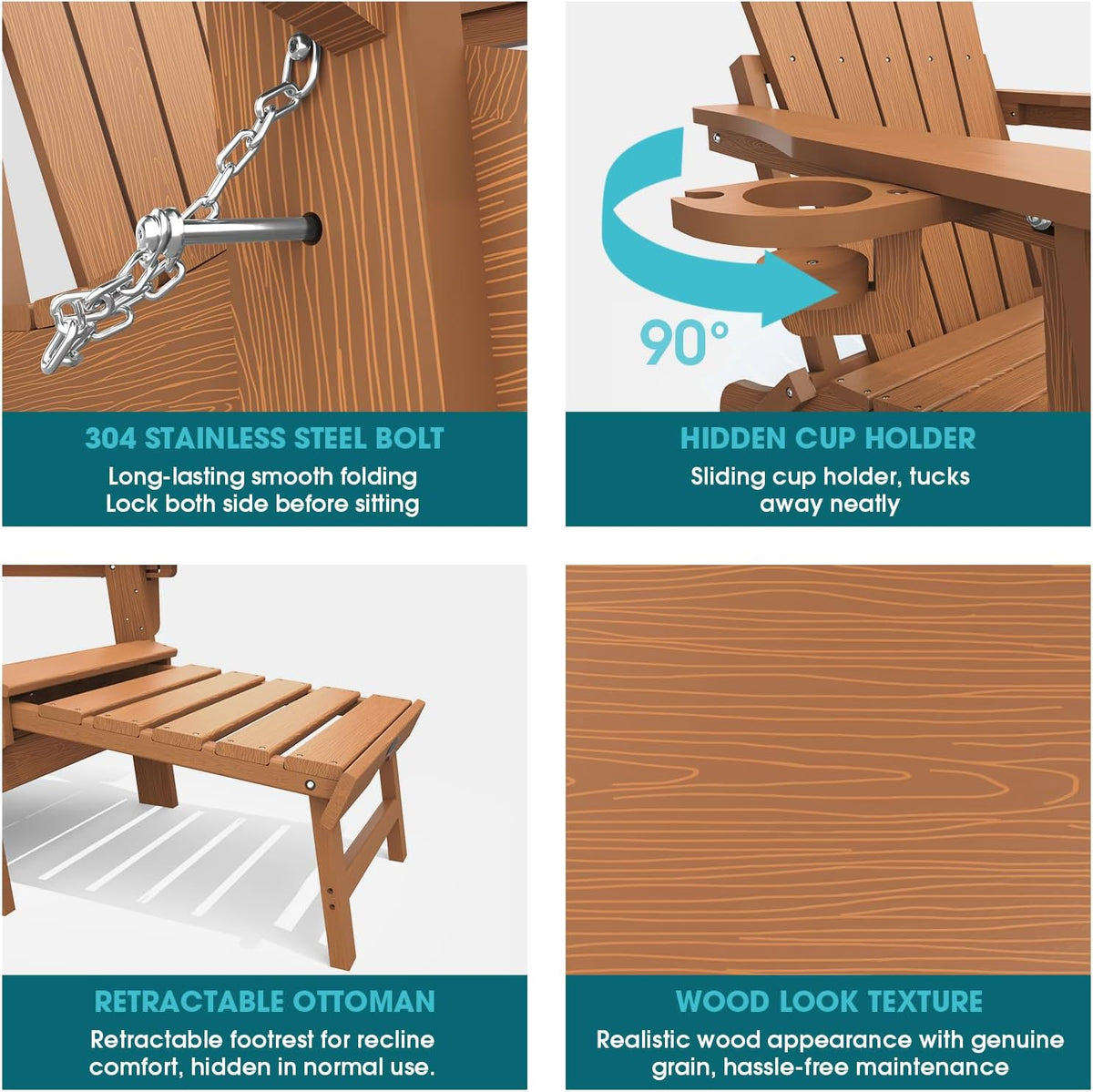 THOEOE Folding Adirondack Chairs Set of 4, Outdoor Patio Fire Pit Chairs