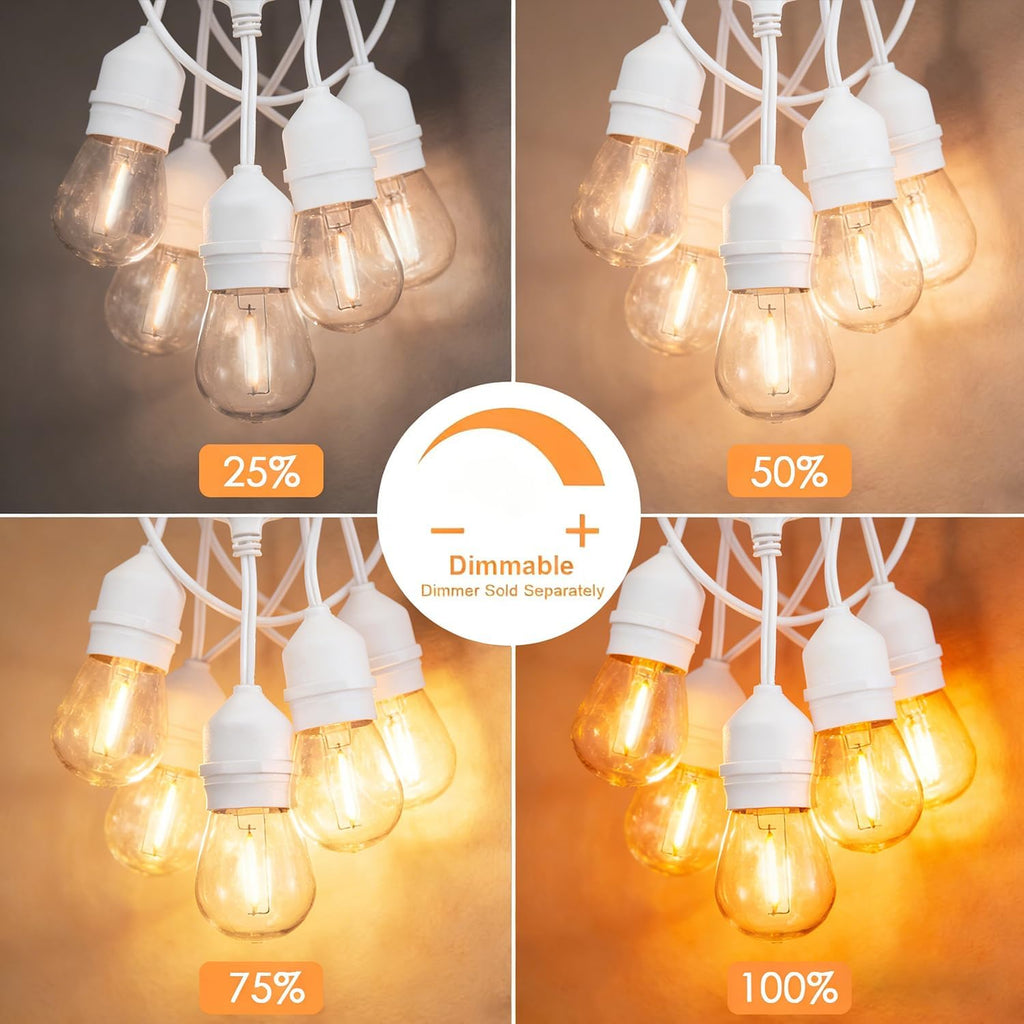 SUNTHIN 105FT White Outdoor String Lights, 34 1W LED Bulbs