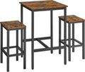 VASAGLE Bar Table and Chairs Set, Square Table with 2 Stools, Dining Pub Set for 2, Space Saving for Kitchen Breakfast, Living Room, Party Room, Rustic Brown and Ink Black