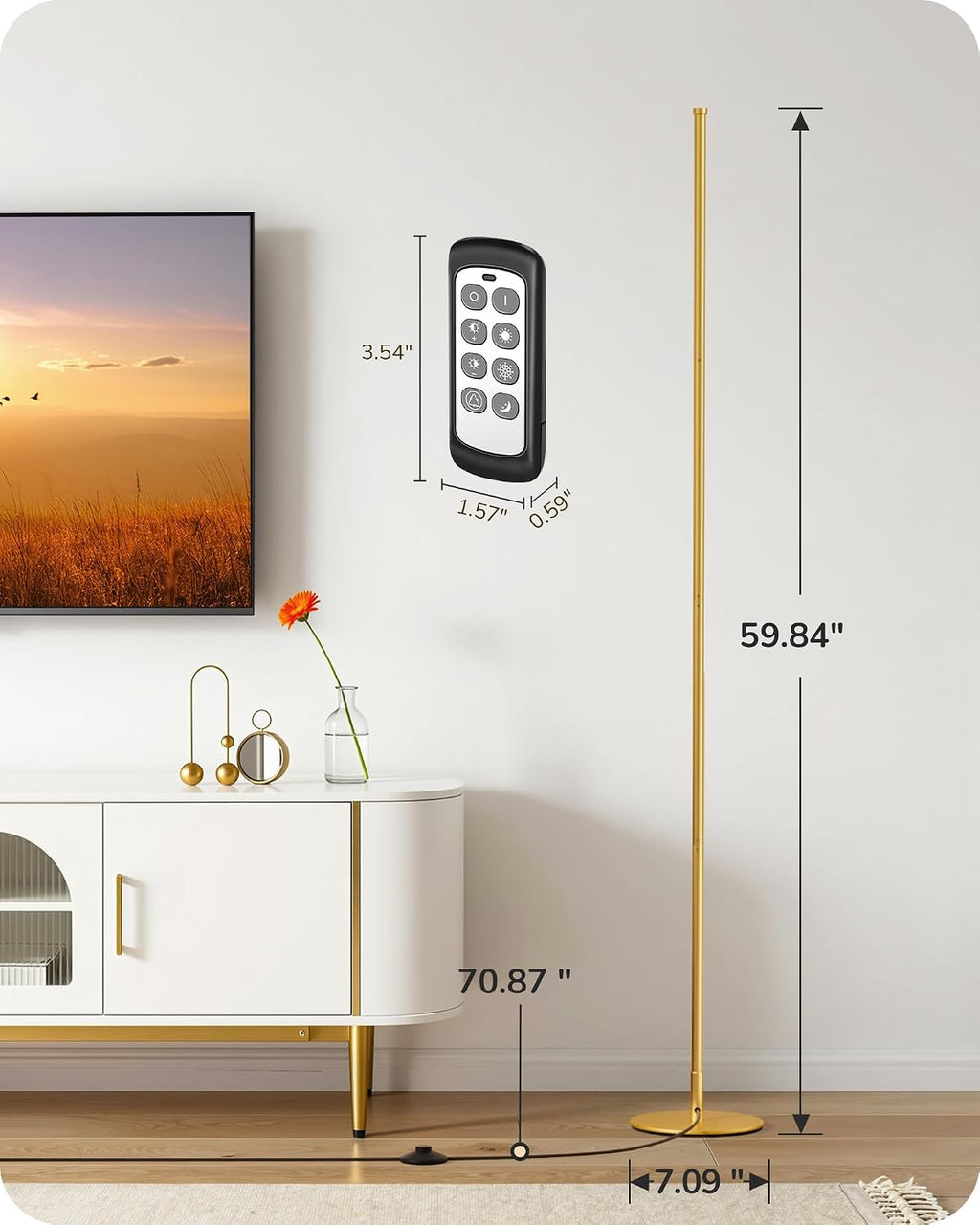 EDISHINE 59.8" Corner Lamp with Remote & 3 Height Settings, Dimmable & 3CCT