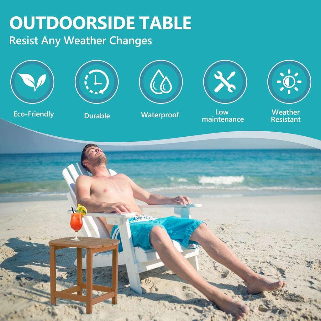Plawdlik Hdpe Outdoor Adirondack Side Table, Wooden Textured, Teak