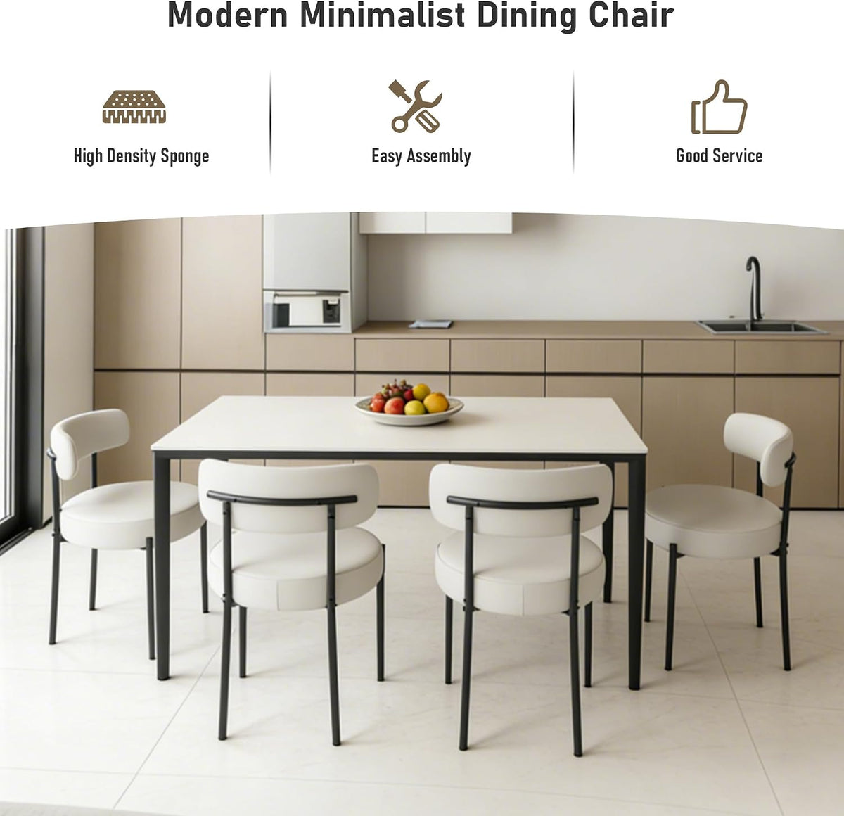DYHOME Modern Dining Chairs Set of 2/PU Upholstered Dining Room Chair Cream