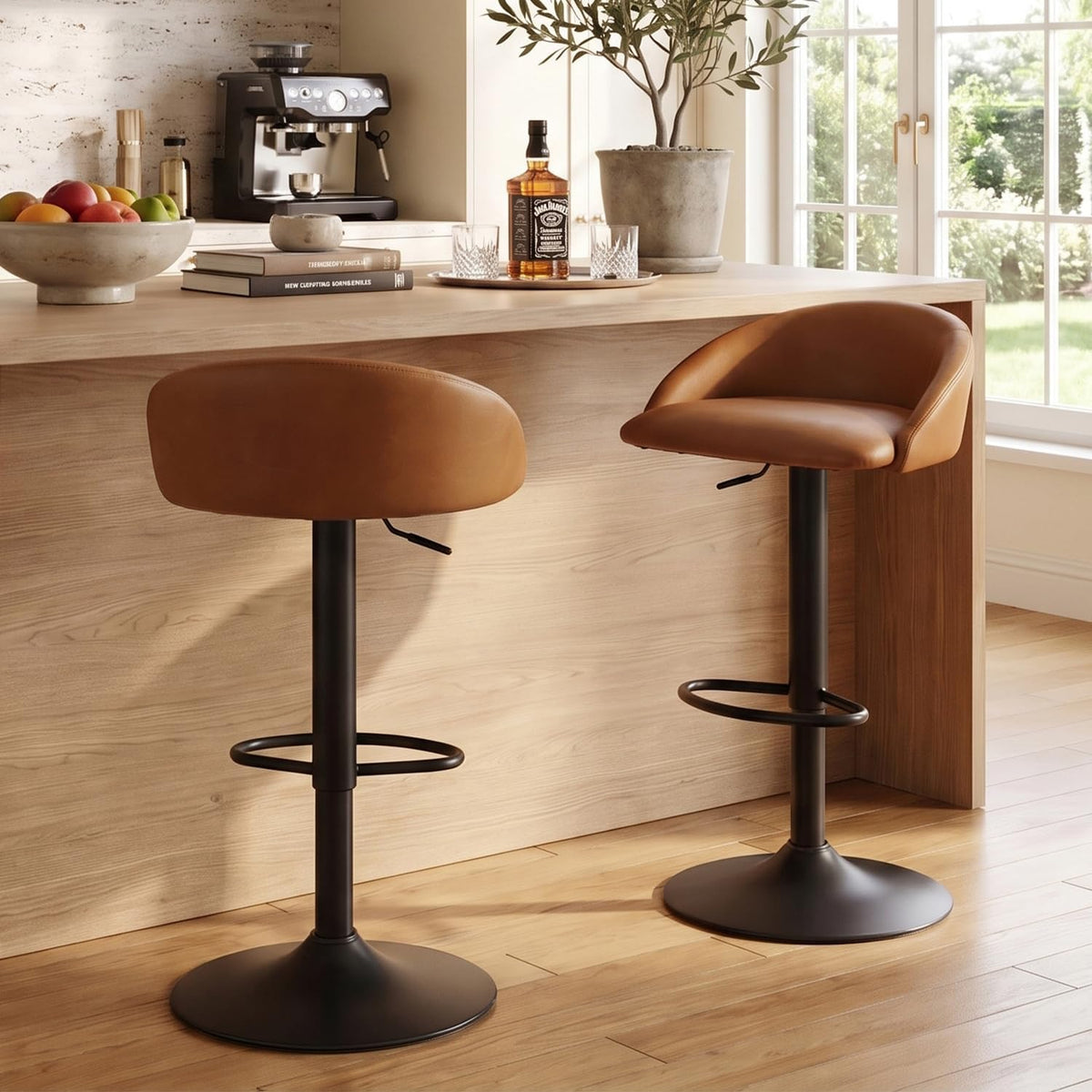 YOUNUOKE Bar Stools Set of 2 Modern Swivel Bar Stools, Brown