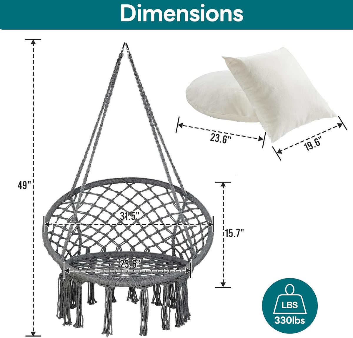 joyview macrame hammock chair, hanging chair with 2, package contents