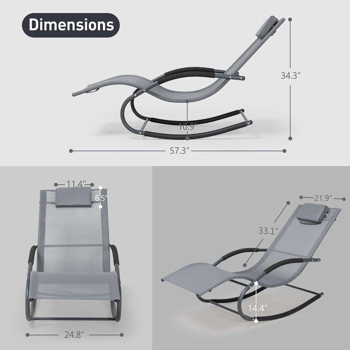 Outdoor Lounge Chair with Pillow, Pool Lounger, Grayish Blue