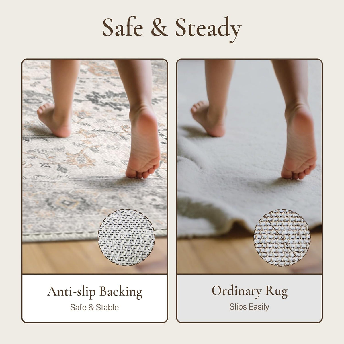 GENIMO 5x7 Washable Area Rugs for Living Room, Non Slip, Light Taupe Brown