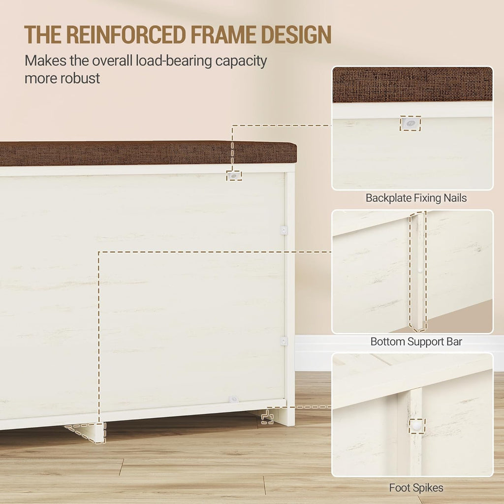 Hzuaneri 47.2" Shoe Storage Bench with 4 Barn Doors & Padded Seat Cushion