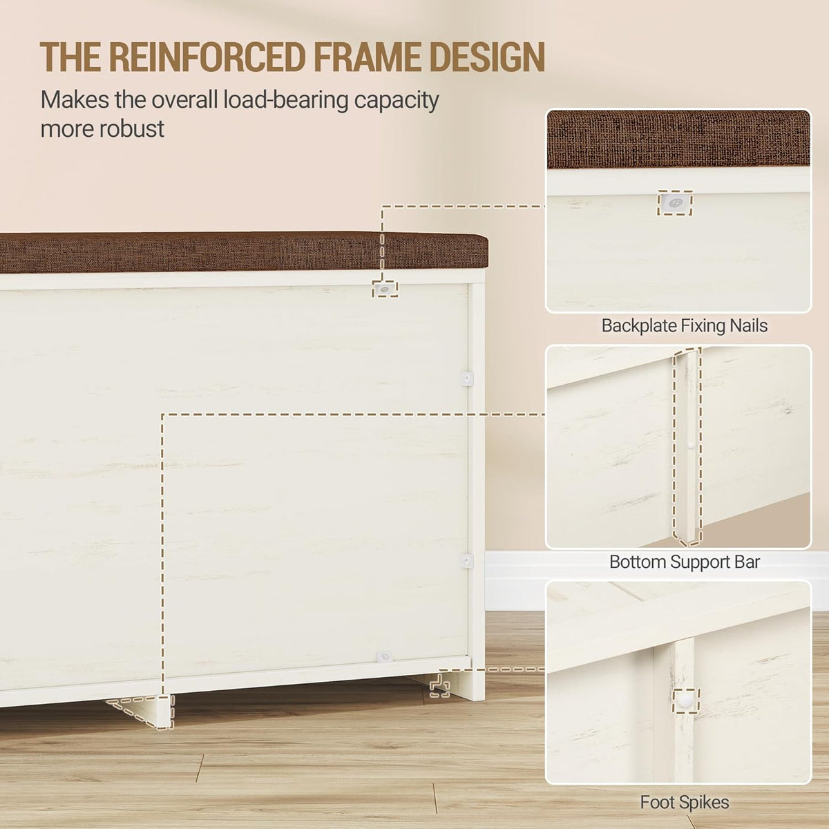 Hzuaneri 47.2" Shoe Storage Bench with 4 Barn Doors & Padded Seat Cushion