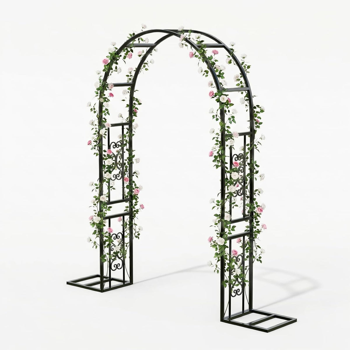 VINGLI Garden Arbor, 7.6ft Arch Trellis for Climbing Plants, Metal Garden Arbor with Flat Base, for Wedding, Entryway, Courtyard, Arch for Halloween, Christmas