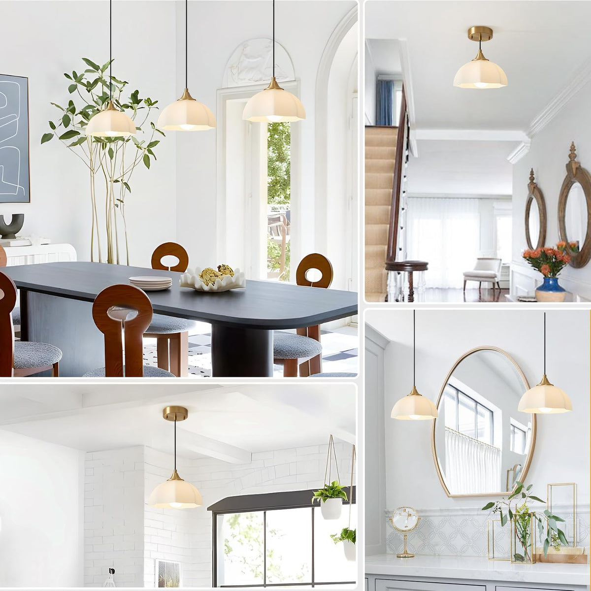 milk glass pendant light 2-pack, brushed gold dome, package contents