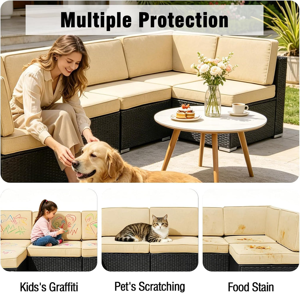 14Pieces Patio Cushion Covers Replacement Outdoor Couch Cushions Covers Splashproof Sofa Slipcovers Set with Zippers,Patio Furniture Protector Cover Only(Beige,25×25×3.15 inches)