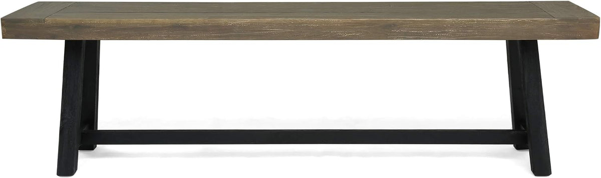 Christopher Knight Home Toby Outdoor Acacia Wood Bench, Sandblast Gray Finish and Black