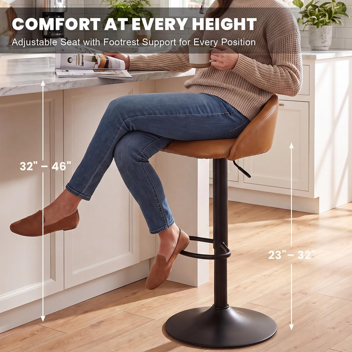 younuoke bar stools set of 2 modern swivel, side view