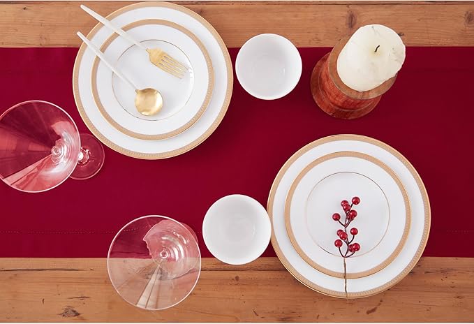 Solino Home Cotton Linen Red Table Runner 90 Inches Long - Hemstitch 14 x 90 Inch Table Runner for Fall, Autumn, Halloween, Christmas, Holiday