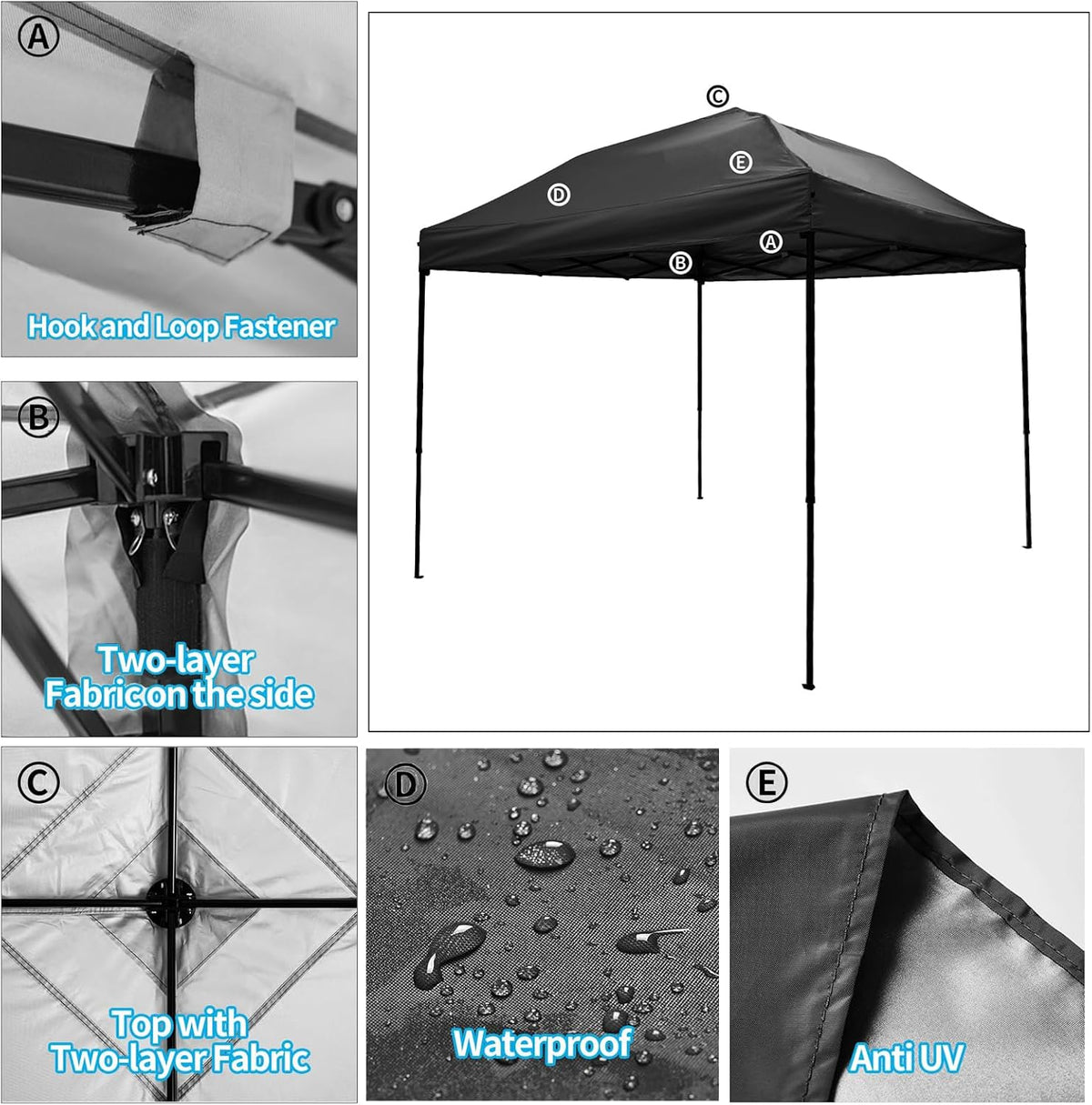 10x10 Canopy Replacement Top,300D Waterproof Pop Up Canopy Tent Cover for Straight Leg Frame,Silver Coated UV Protection,Hook & Loop Easy Setup,Top Cover Only,Frame Not Included,Black