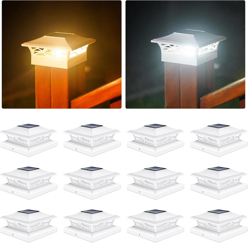 VOLISUN 12Pack Solar Post Cap Lights, 2 Color Modes Deck Lights, White