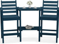 PLUUV Tall Adirondack Chairs Set of 2 with Double Table Trays, Navy