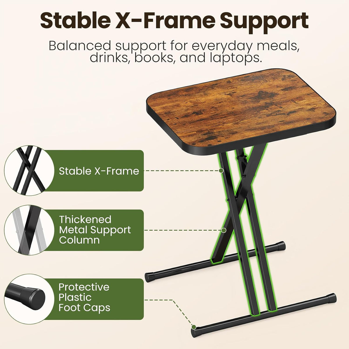 Kitstorack Folding TV Tray Tables Set of 2, No Assembly, Rounded Metal Rims