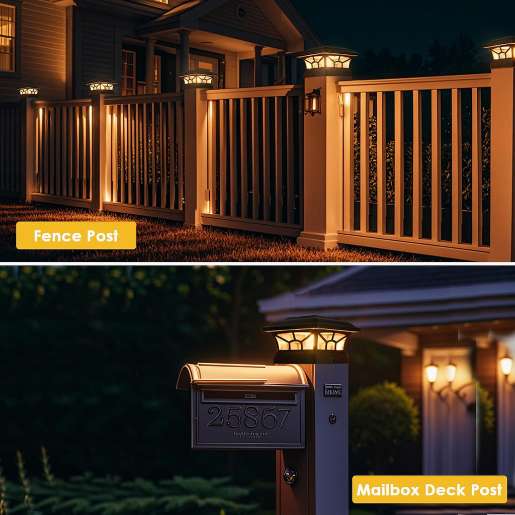 solar post cap lights outdoor waterproof, dual light on a desk or shelf