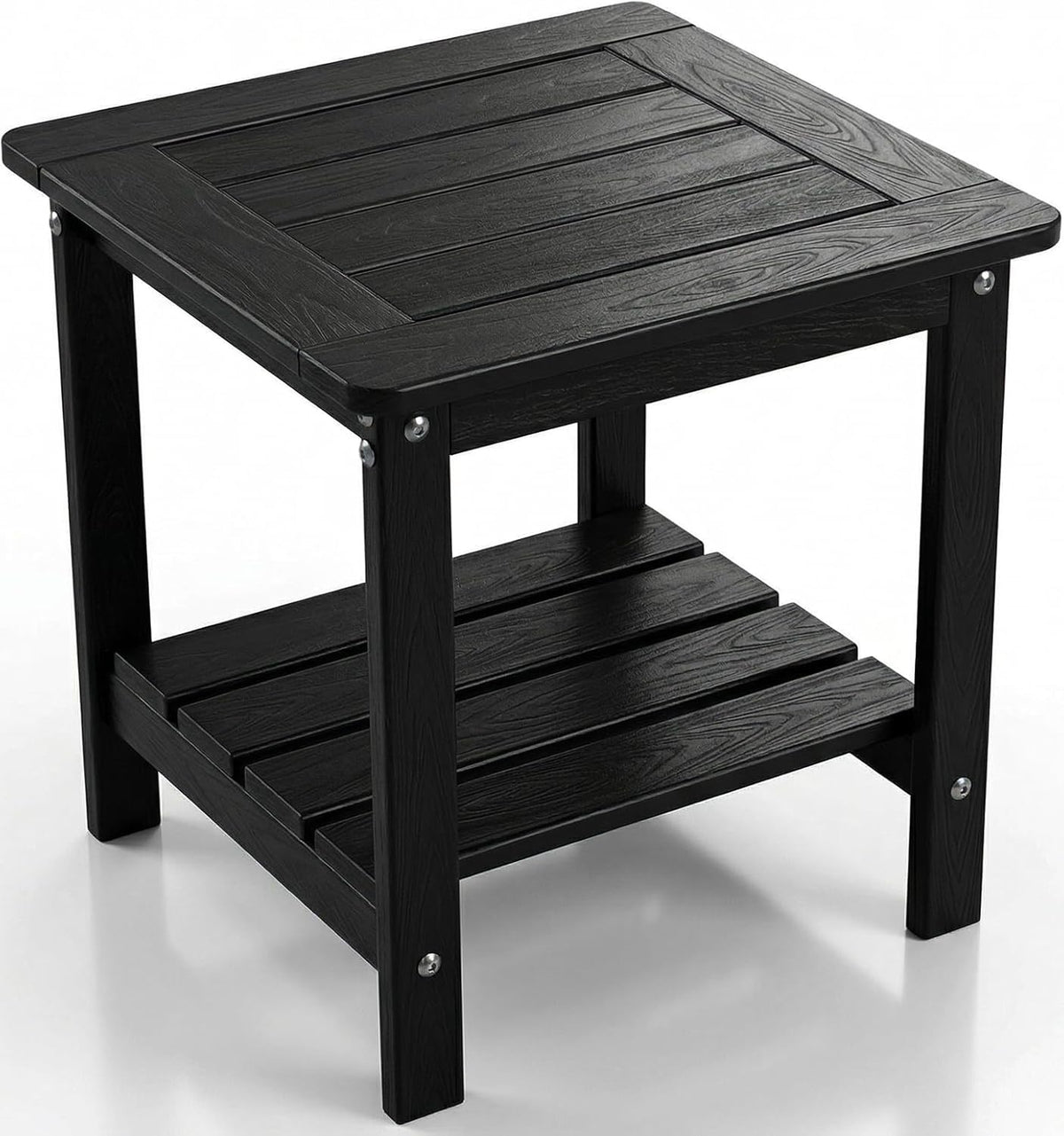 Outdoor Side Table, 2-Tier HDPE Small Patio Table, Black