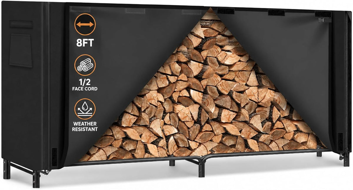 Gtongoko 8FT Firewood Rack Outdoor with Cover, Large Wood Storage Rack