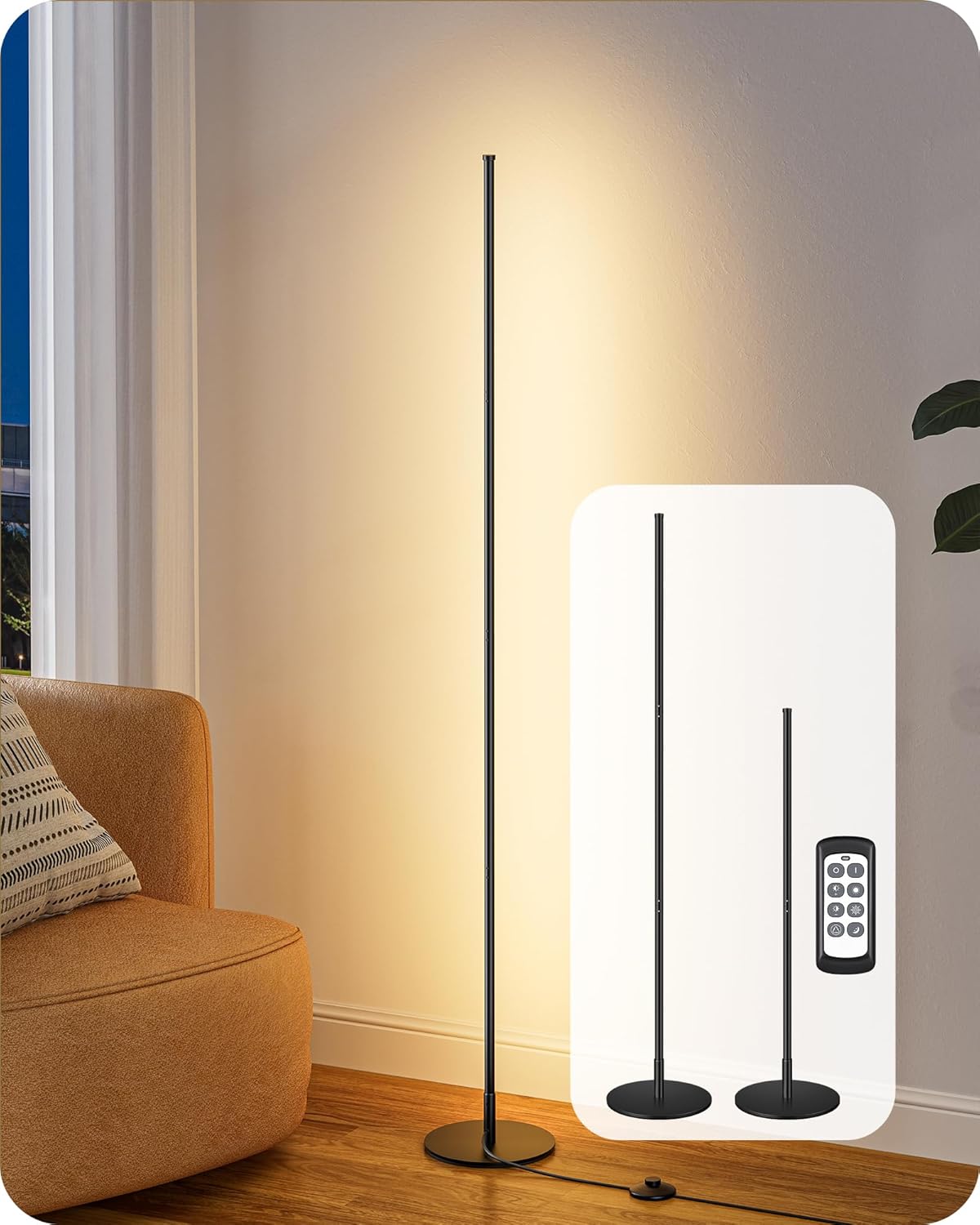 EDISHINE 59.8" Floor Lamp with Remote & 3 Height Settings, Dimmable & 3CCT