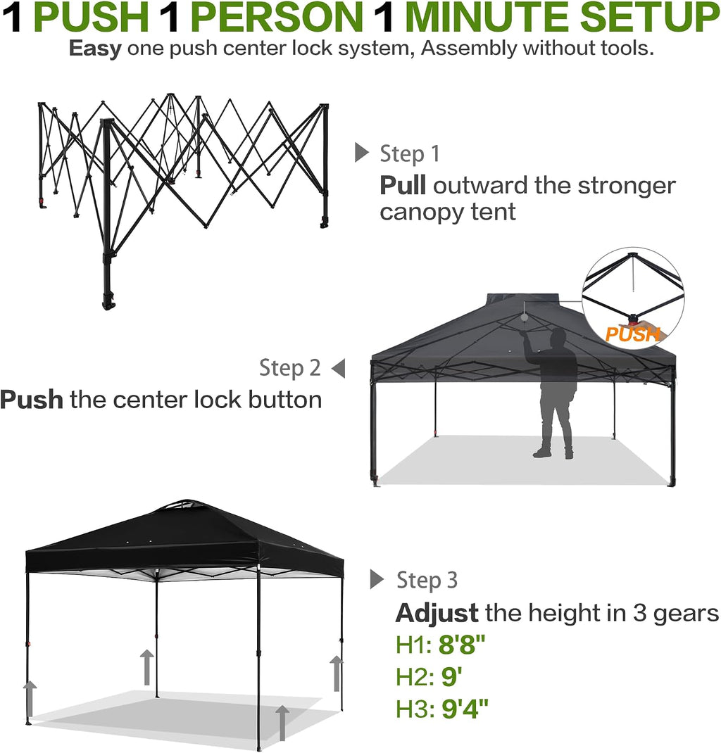 tunbne 10x10 pop up canopy tent outdoor with showing dimensions