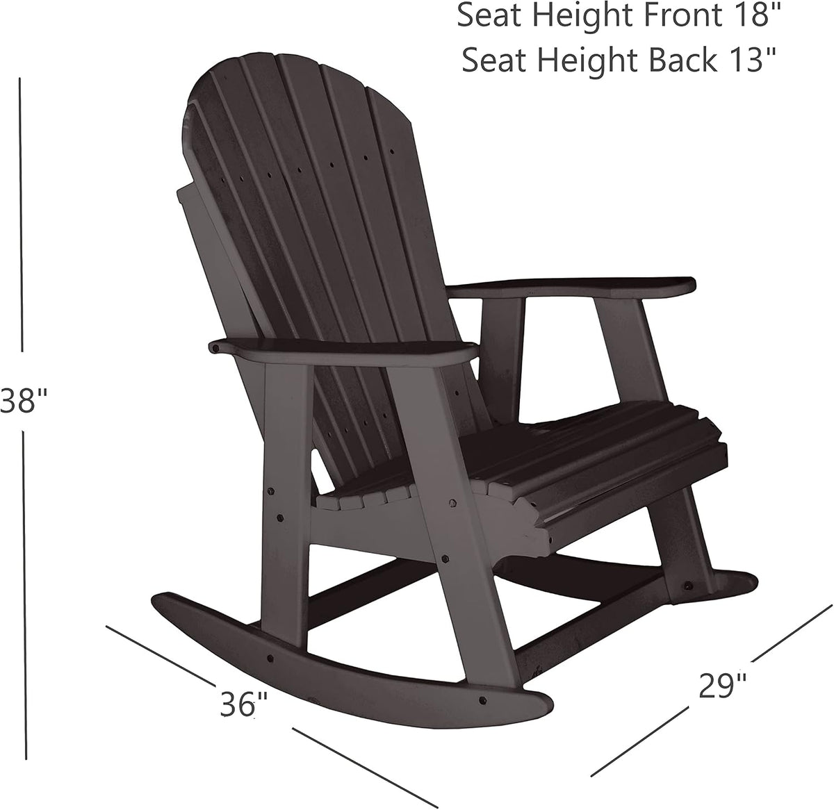 Phat Tommy Outdoor Rocking Chair - Adirondack Rocking Chair for Front Porch - Poly Outdoor Furniture - All Weather, Brown