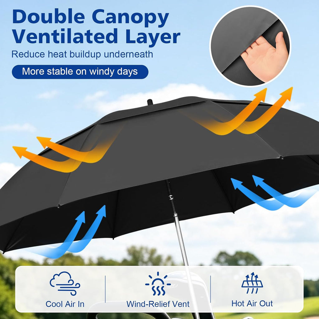 2 Pack 53.2" Double Canopy Golf Umbrellas, 360°Adjustable Golf Umbrella, Windproof Waterproof Large Umbrella for Outdoor Sports