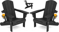 SERWALL Folding Adjustable Adirondack Chairs Set of 2, Cup Holders, Black