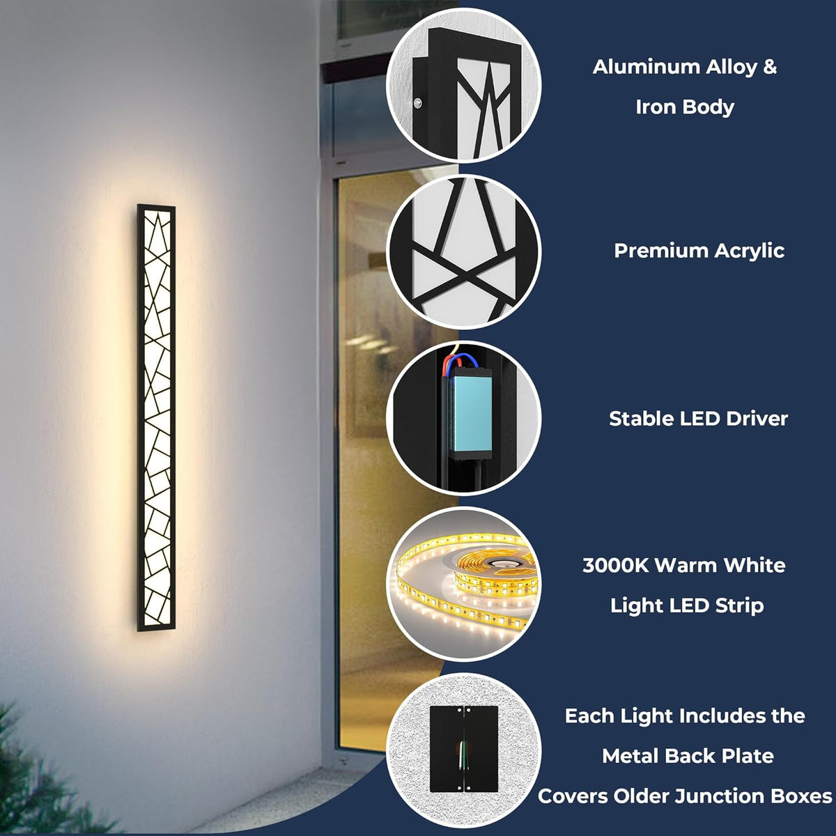 Outdoor Wall Lights 31.5inch Modern Outdoor Wall Sconce LED Long Wall Sconces Black Front Porch Light Waterproof Led Wall Light IP67 3000K Exterior Lighting Fixtures