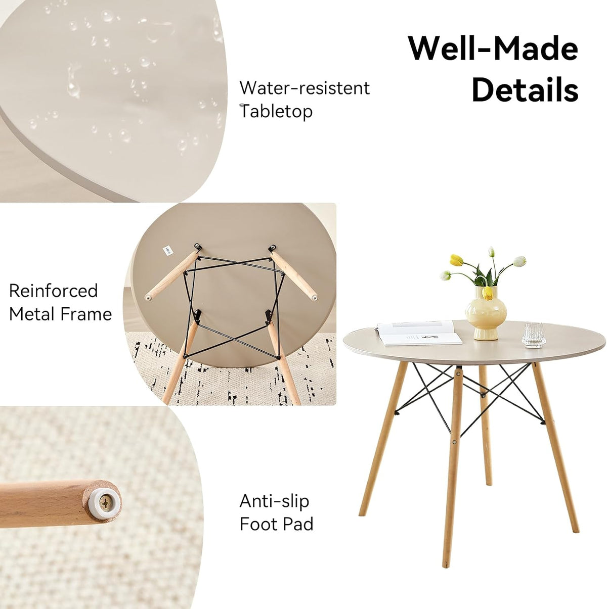 5-Piece Round Dining Set, 35.5" Sand Table Chairs Set of 4