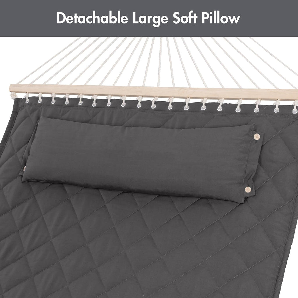 ANOW Heavy Duty Hammock with 12 Feet Stand Included, Quilted Hammock, Gray