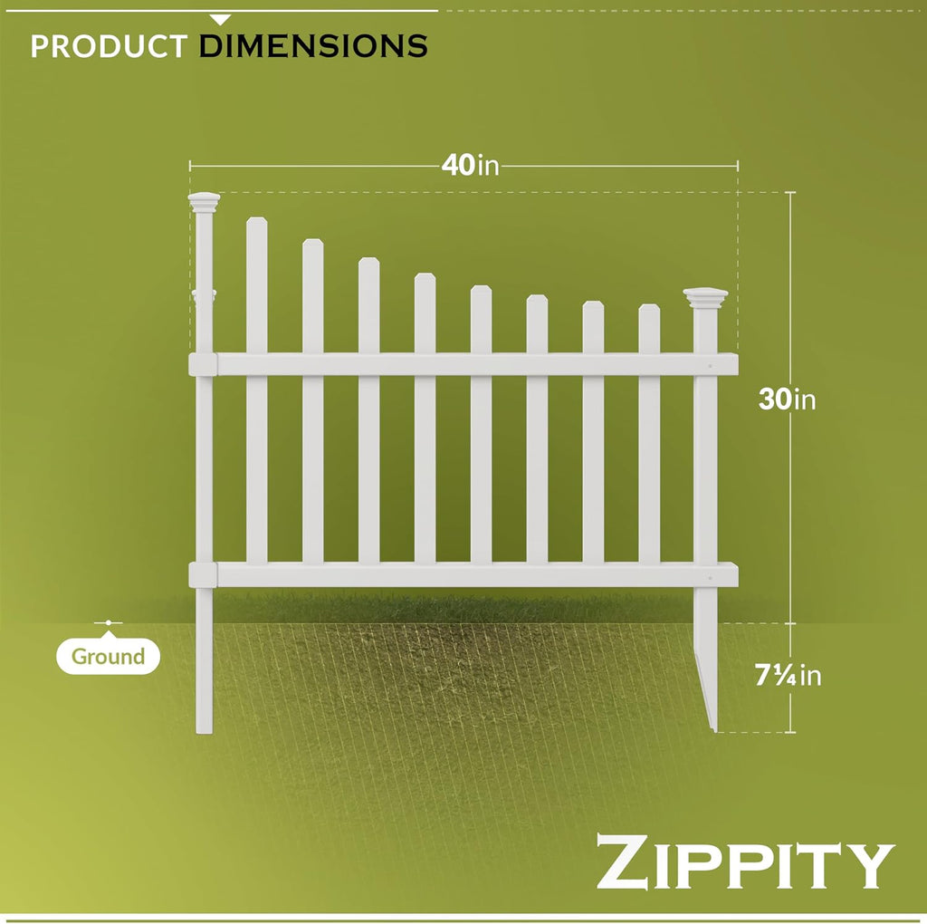 Zippity Ashley Corner Picket Fence, White Vinyl DIY No Dig Kit