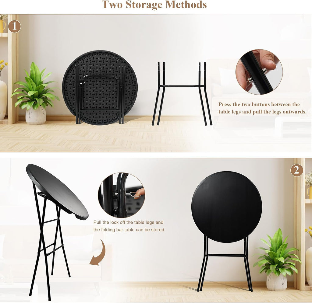 Cocktail Table, D32in x H43.3in Folding Round Cocktail Table High Top