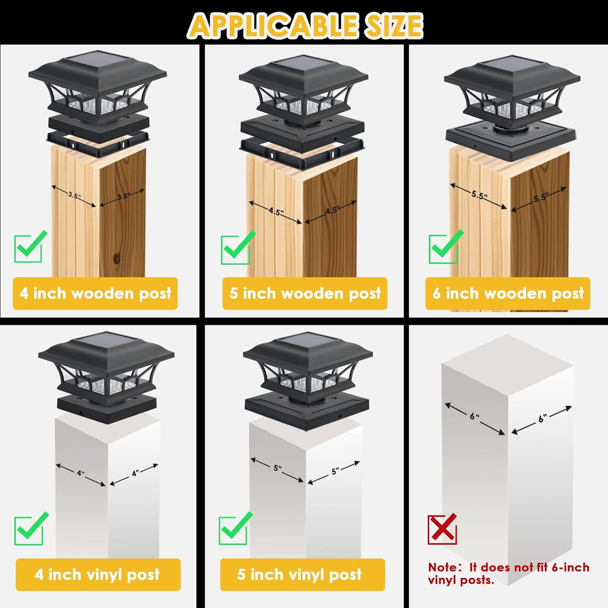 solar post cap lights outdoor waterproof, dual light shown in use